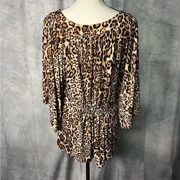 Laura Ashley Leopard Print Butterfly Sleeve Ruched Women's Top - Large - Picture 5 of 11